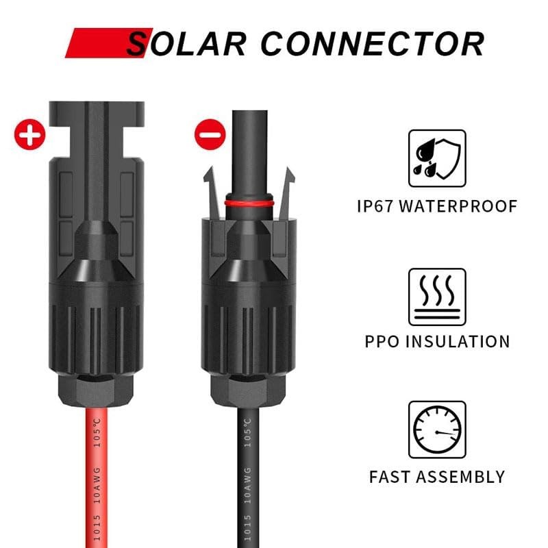 1 Pair 10FT Solar Panel Extension Cable 10AWG 10 feet, 20 BLACK+RED