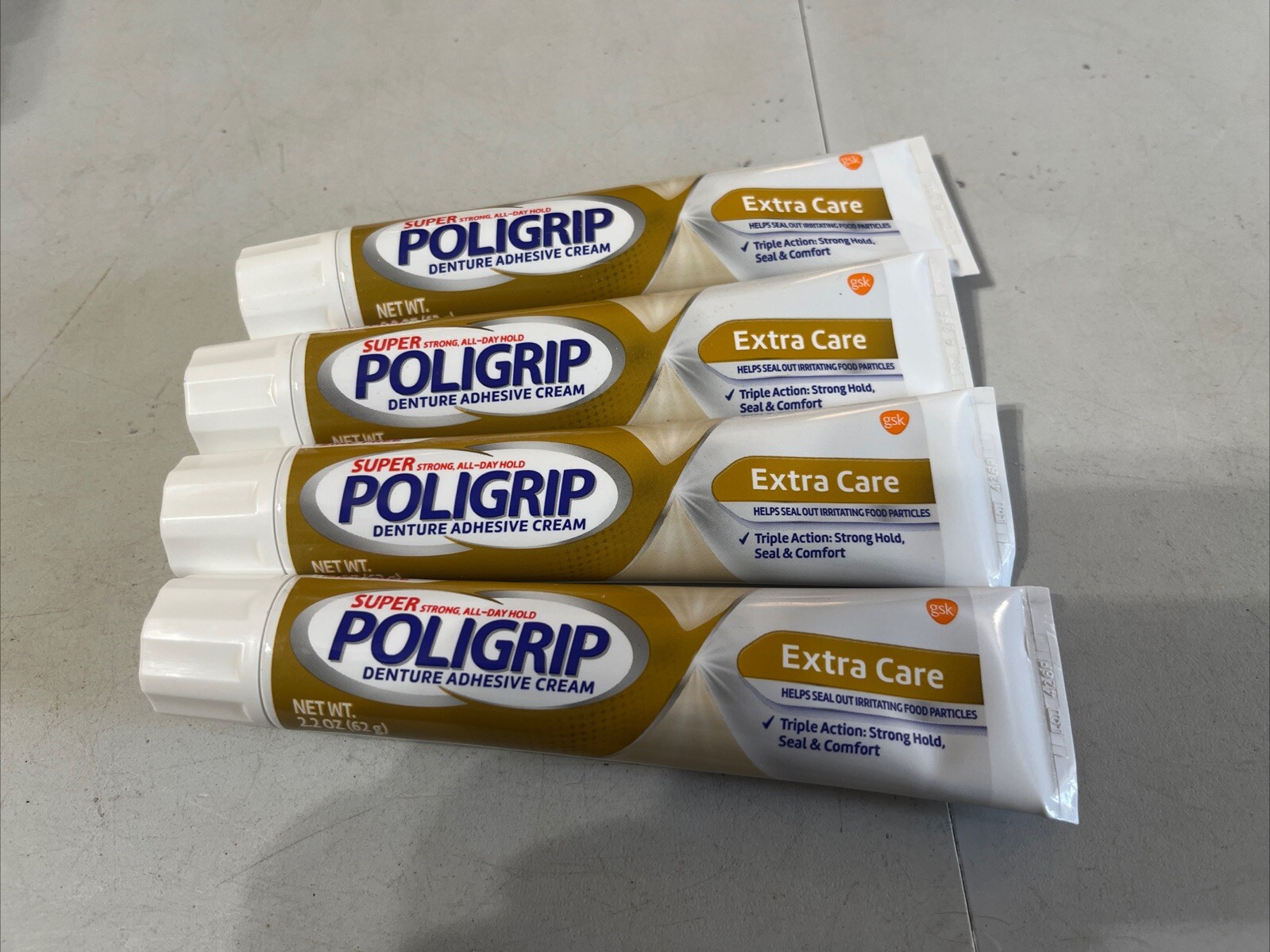 Super Poligrip (4 PK) Denture Adhesive Cream Extra Care 2.2oz EXP 2/27 No Box’s