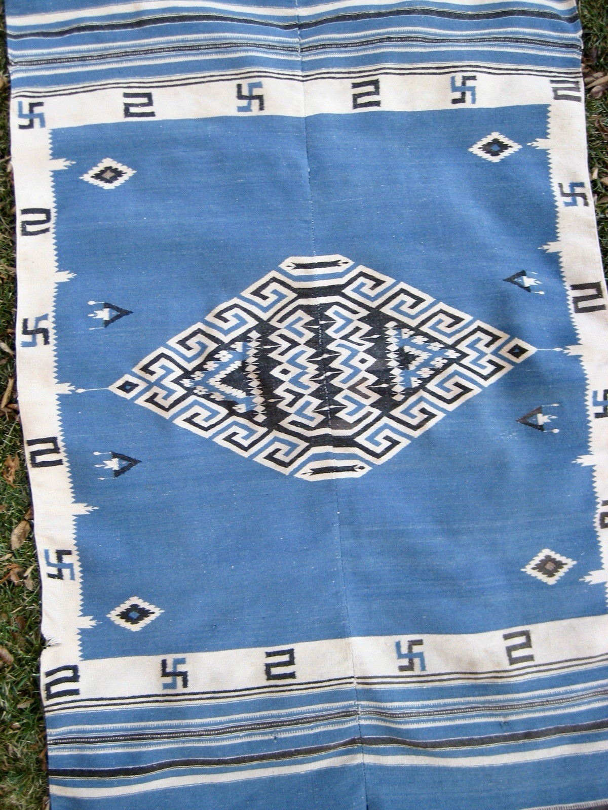 ANTIQUE Whirling Log Texcoco Serape Rug Blanket Mexican Navajo Weaving Chimayo