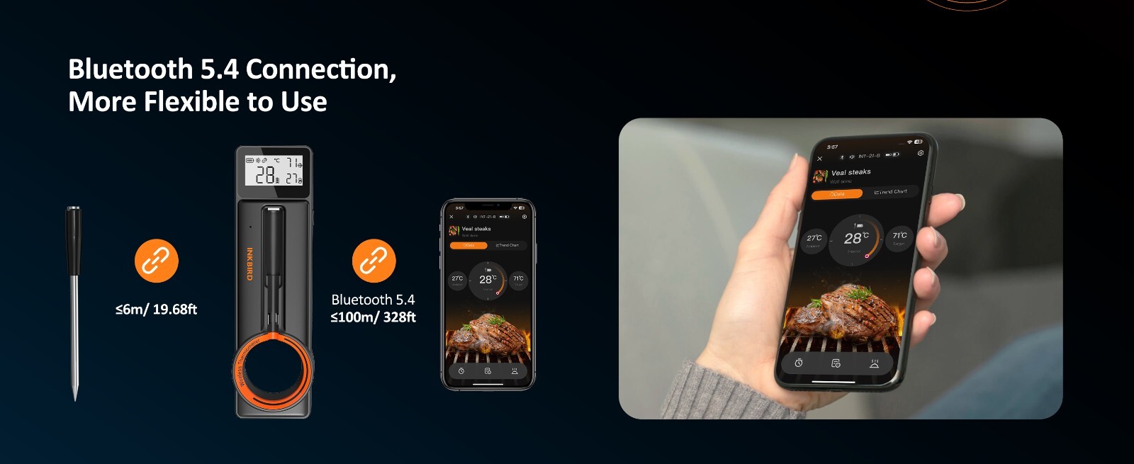 Inkbird Wireless Cooking Meat Thermometer 60min Data Storage 25min Rechargeable