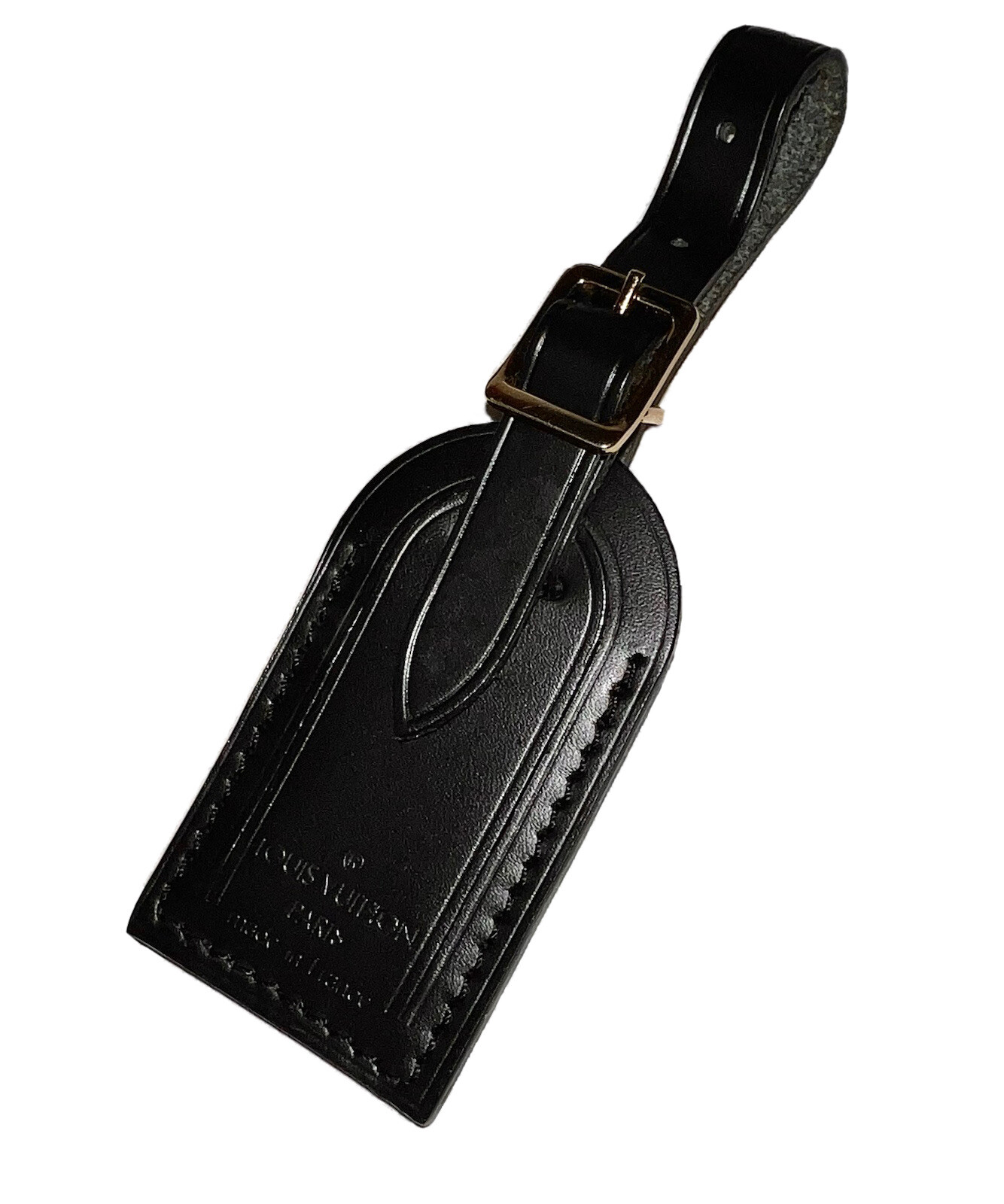 Louis Vuitton ID Name Tag Black Leather Silver tone Hardware Small