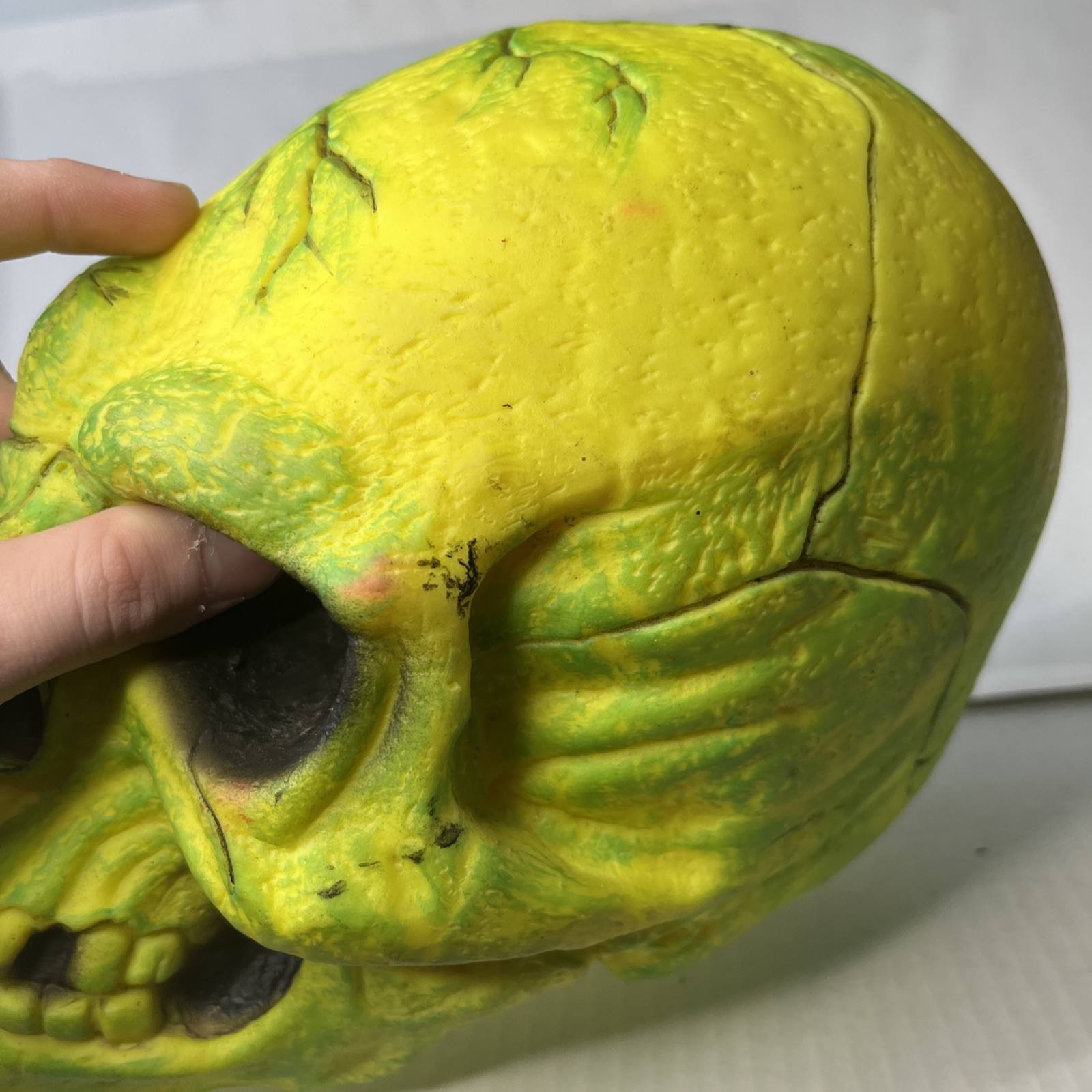 Rare Vintage Easter Unlimited Foam Skull Heads Halloween Prop Neon Green Yellow