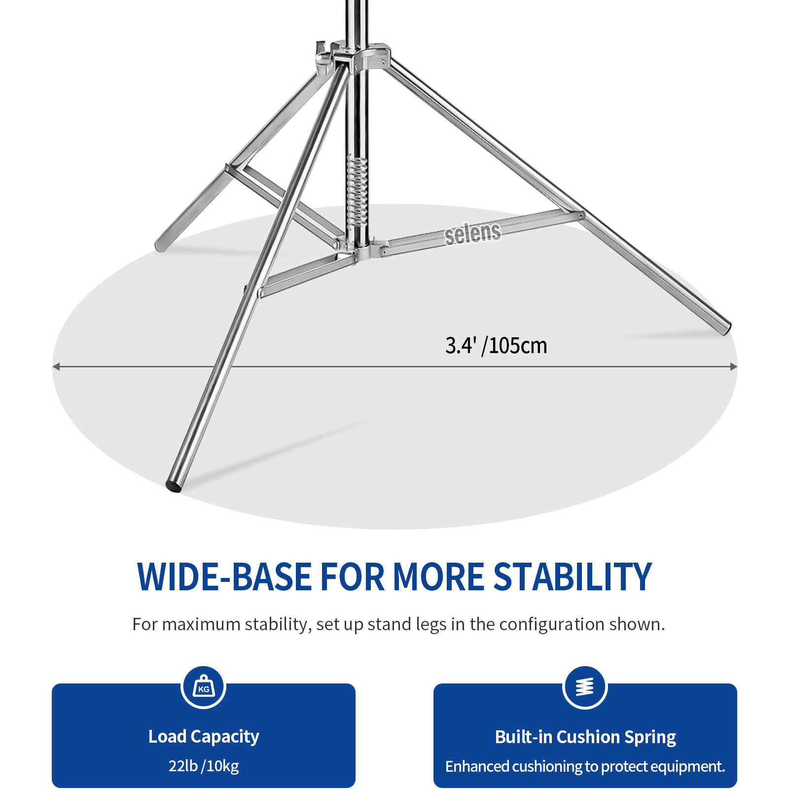 9.2ft Heavy Duty Light Stand Adjustable Tripod Stainless Steel Spring Damped