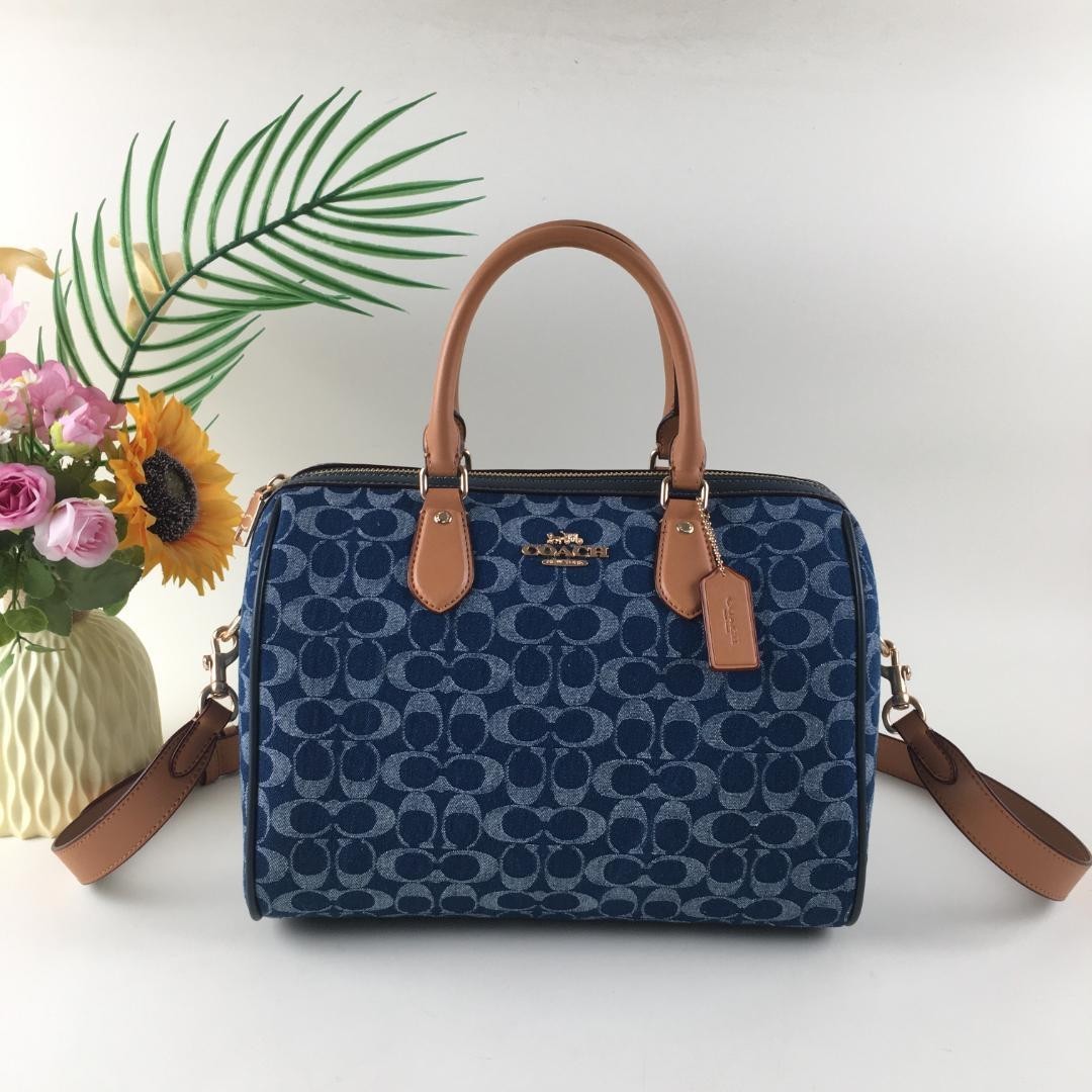 COACH CY699 Rowan Large Satchel Bag Signature Canvas Blue Brown NEW