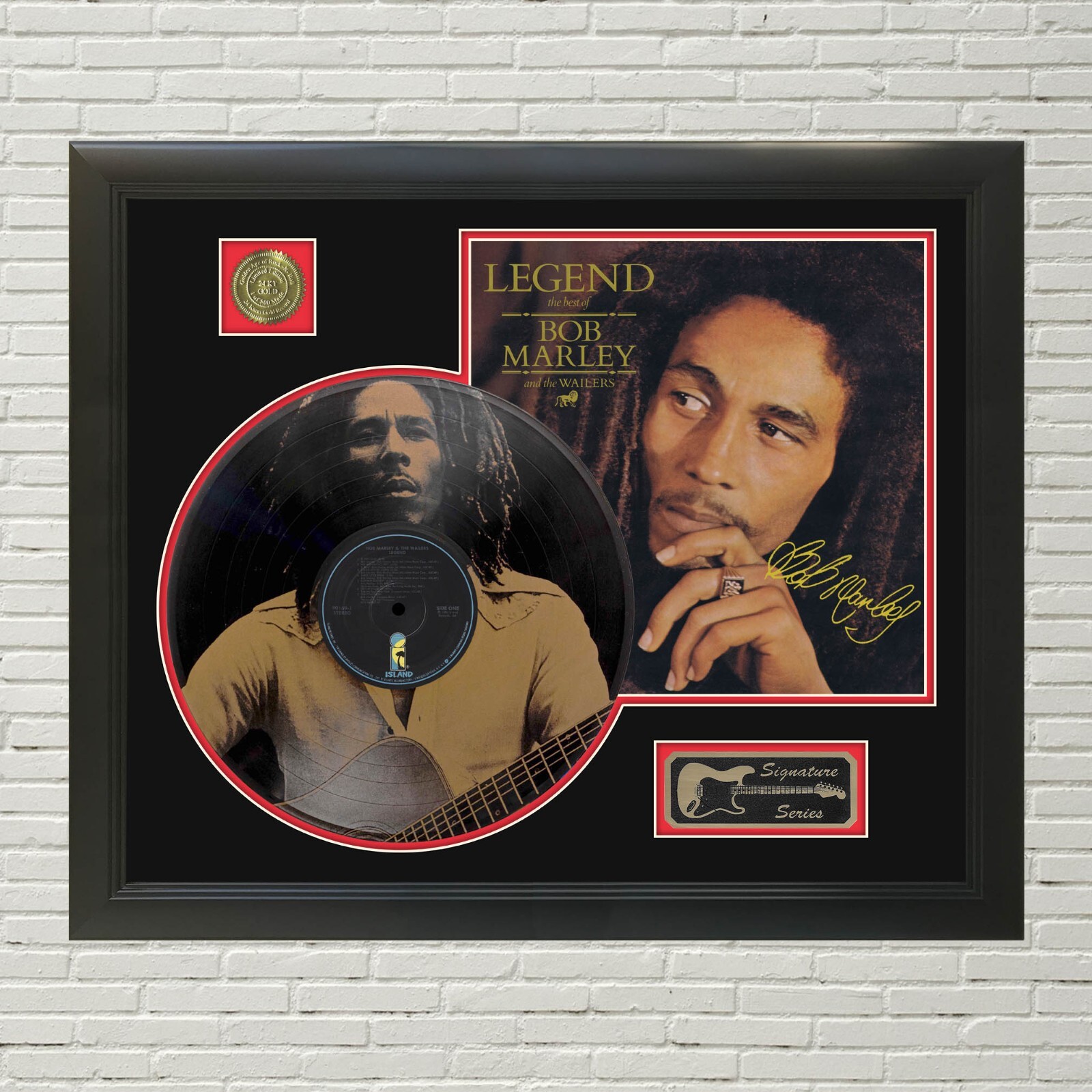 Bob Marley Laser Etched Black Vinyl Record Reproduction Signed LP Display 1