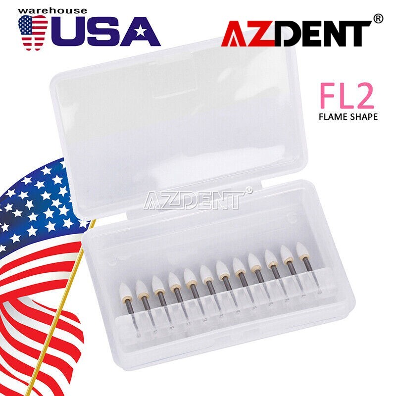 12pcs Dental Flame White Stone Polishing FG Burs Fl2 Abrasion Point Bur AZDENT
