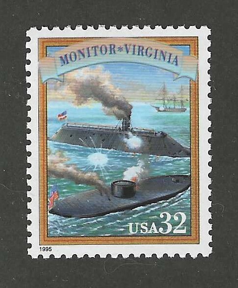 CIVIL WAR BATTLE OF THE IRONCLADS - MONITOR & MERRIMACK - U.S. POSTAGE STAMP