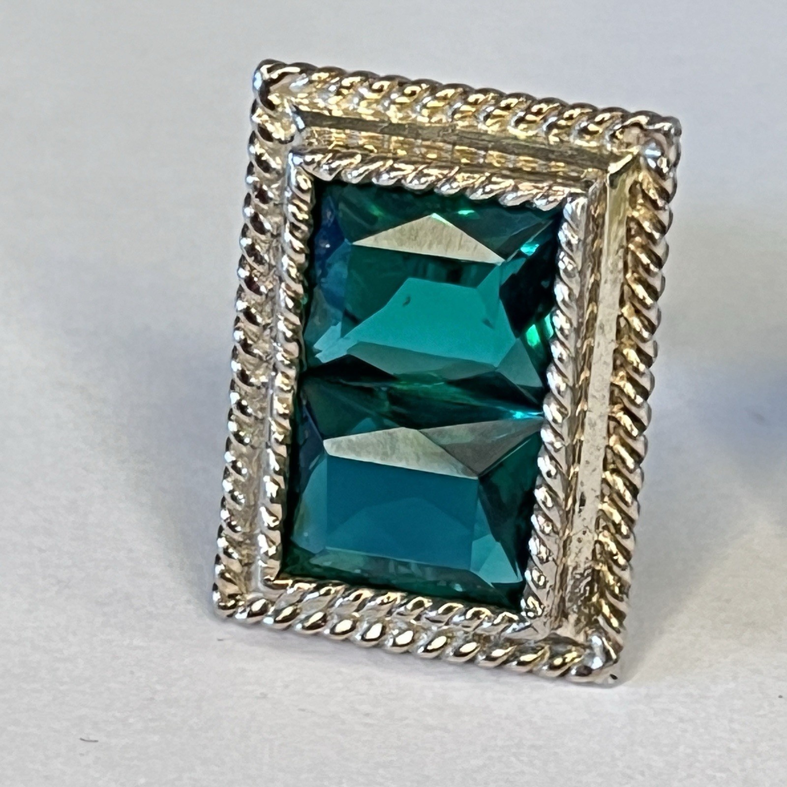 925 Sterling Silver Vintage Cuff Links DA VINCI Green Emerald cut Crystal slx