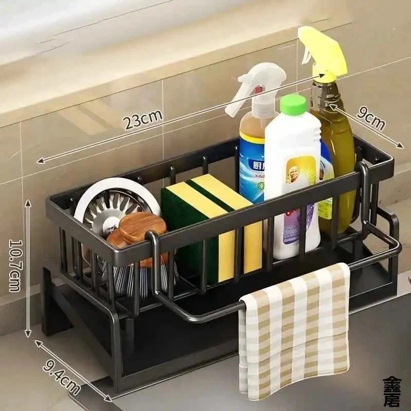 Sponge Holder Kitchen Sink Caddy Organizer with Self-draining Tray Towel Rack