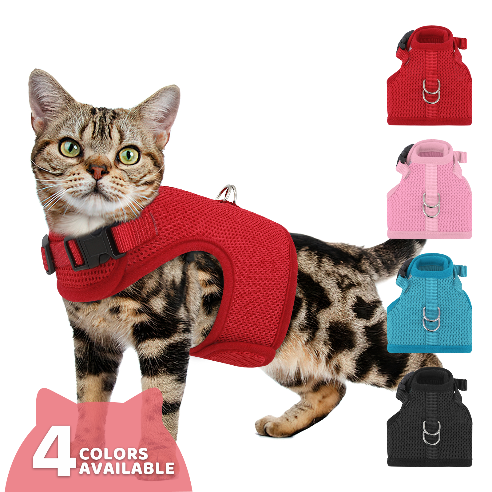 Escape Proof Cat Pet Harness Breathable Mesh Adjustable Walking Kitten Chest Red