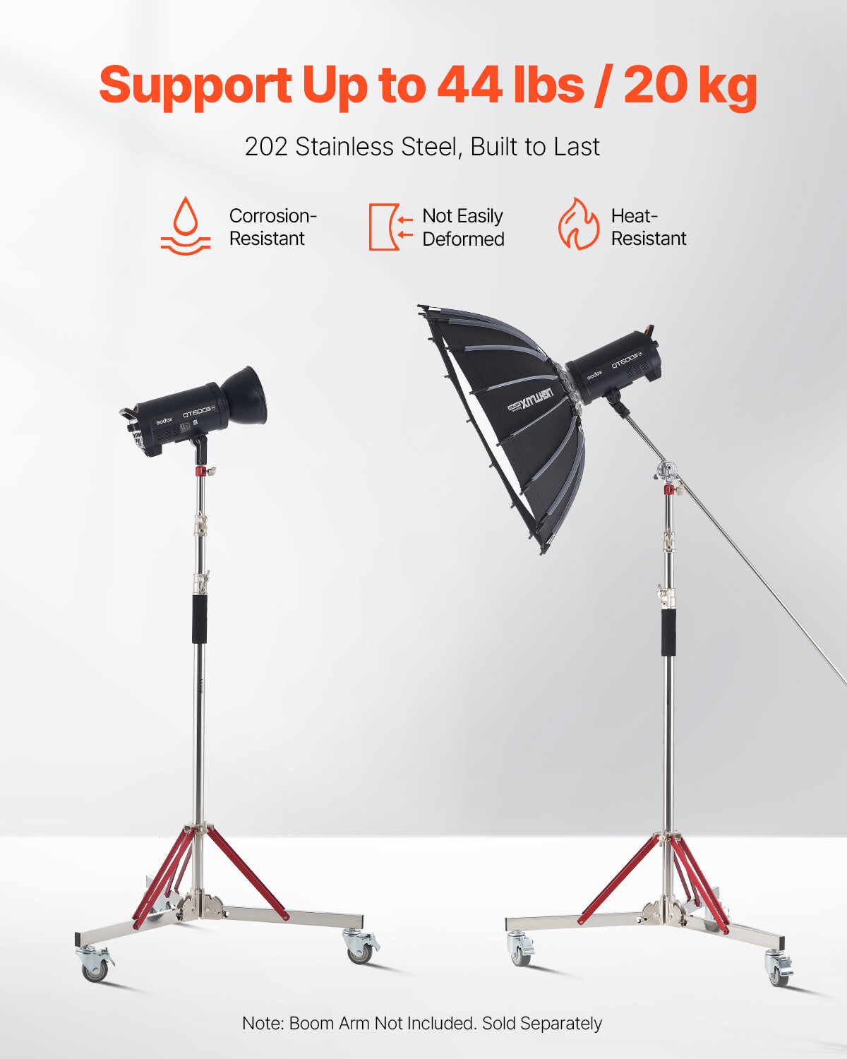 Heavy Duty Light Stand with Casters Max Height 10.5ft/320cm Tripod Stand
