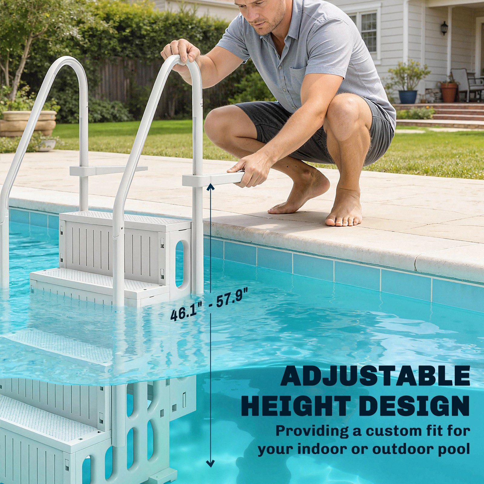 Outsunny Swimming Pool Ladder Adjustable 4-Step, Cream White, White