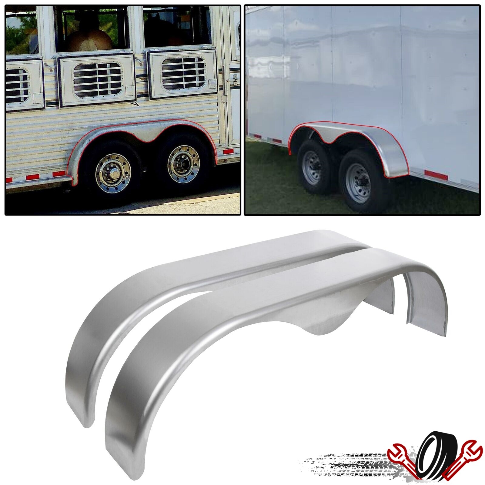 2PC Tandem Trailer Fender Double Axle For 13"-15" Teardrop Enclosed Trailers