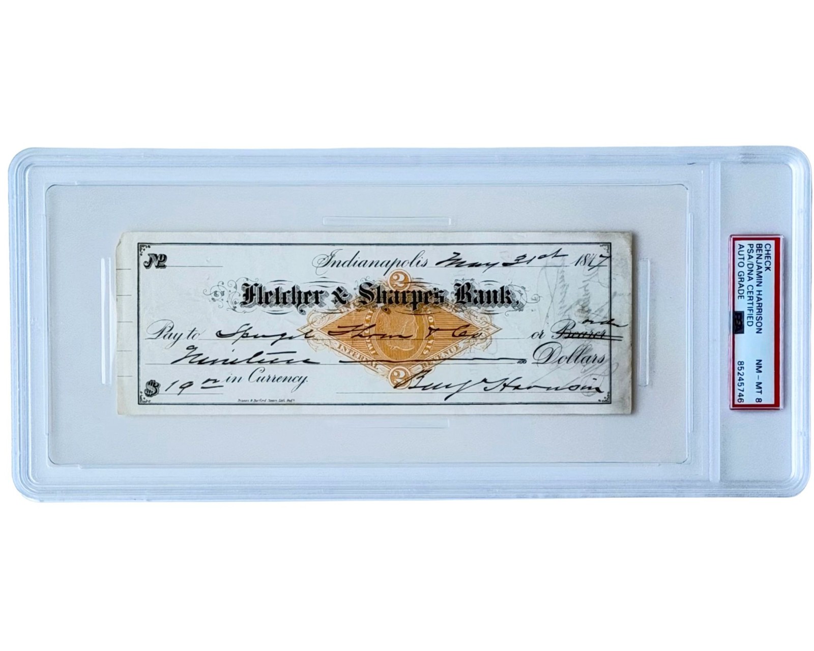 President Benjamin Harrison Signed Check PSA 8 Auto - Paying off Interest!
