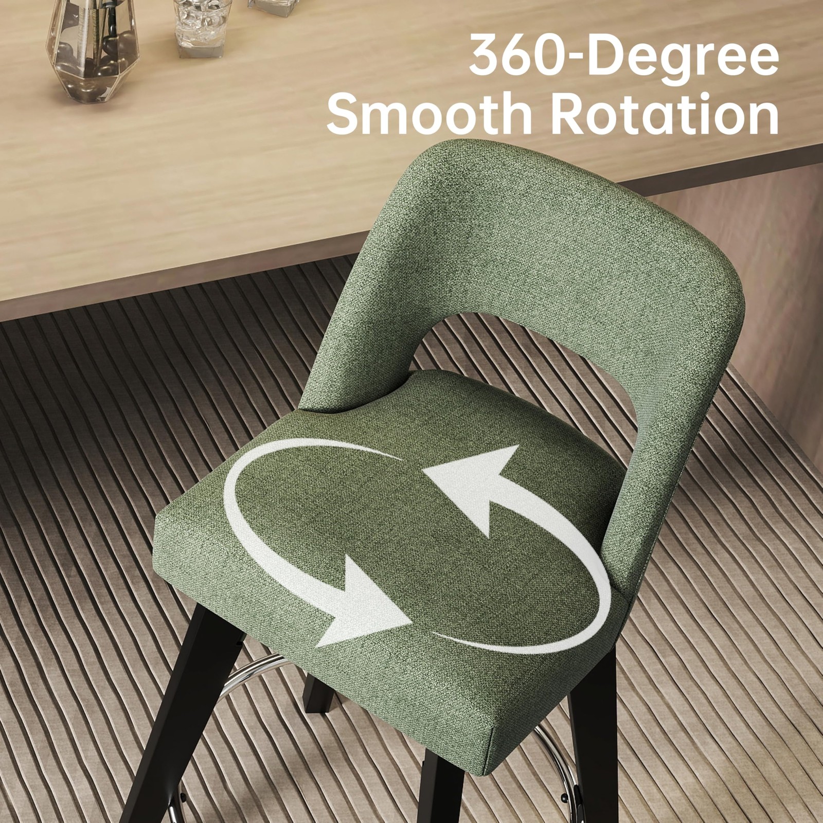 Green Modern Bar Stools Set of 2 with Supportive Back for Kitchen Island