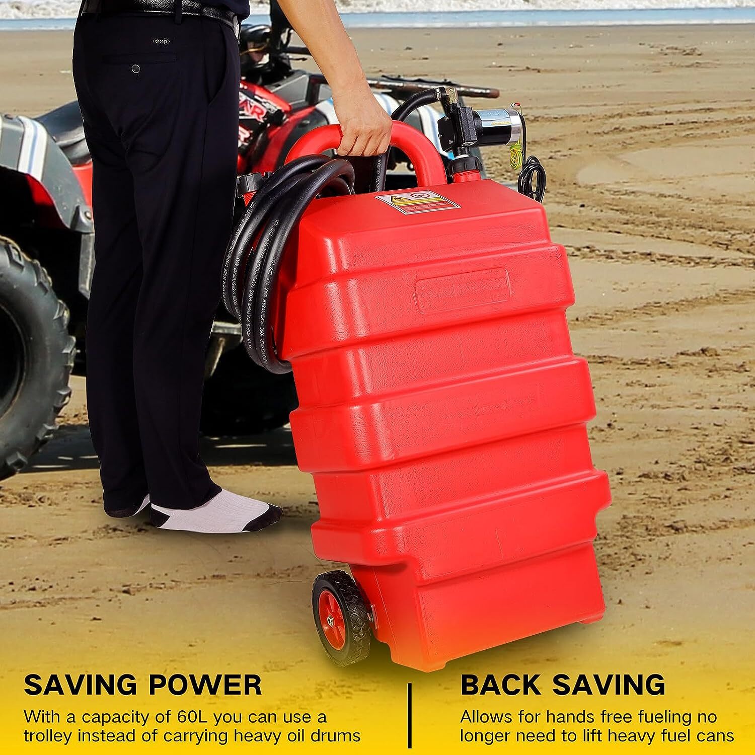 16 Gallon 60L Portable Fuel Tank With 12V Electric transfer pump 3.7GPM