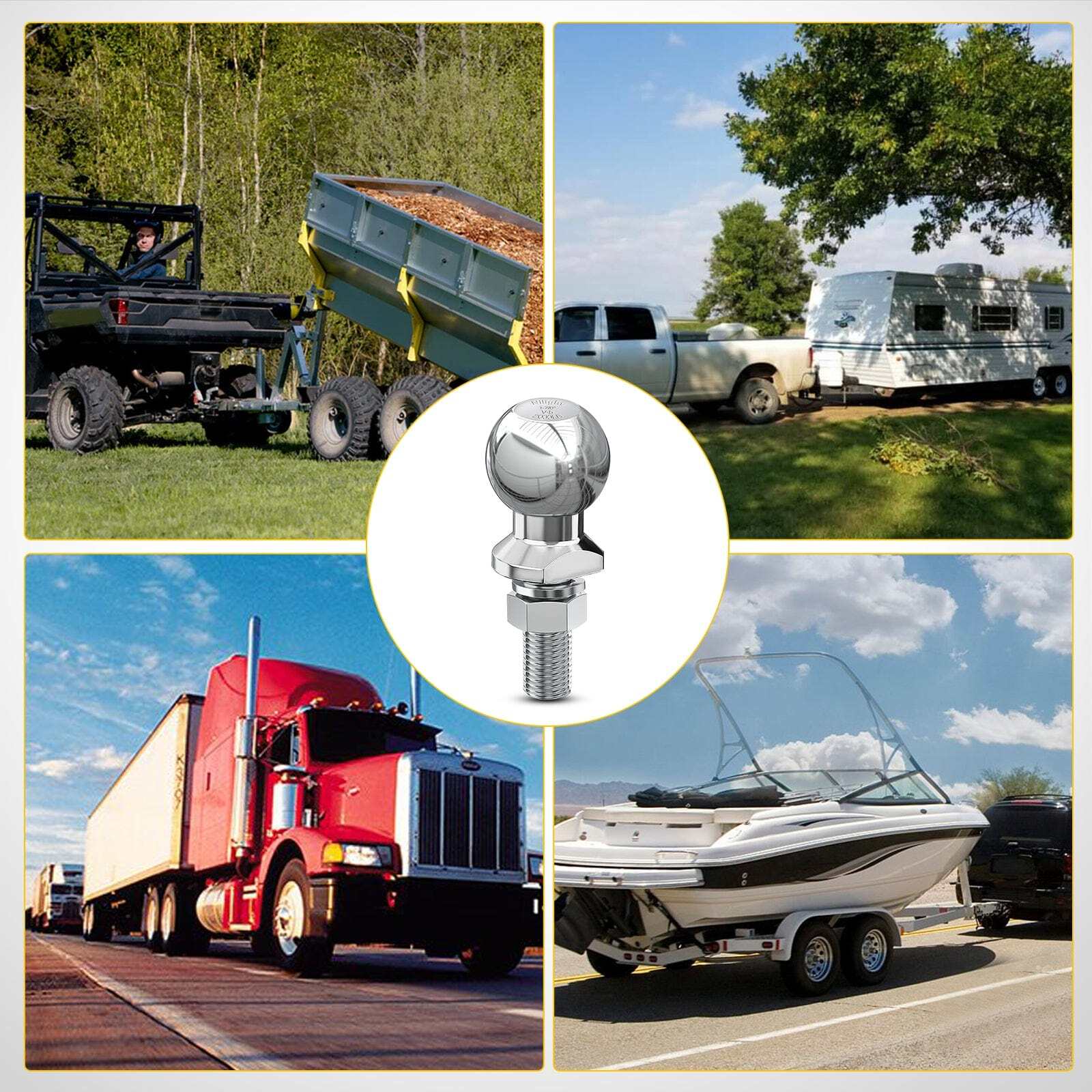 Nilight 1-7/8-Inch Diameter Chrome Trailer Hitch Ball 1 x 1-5/8-Inch