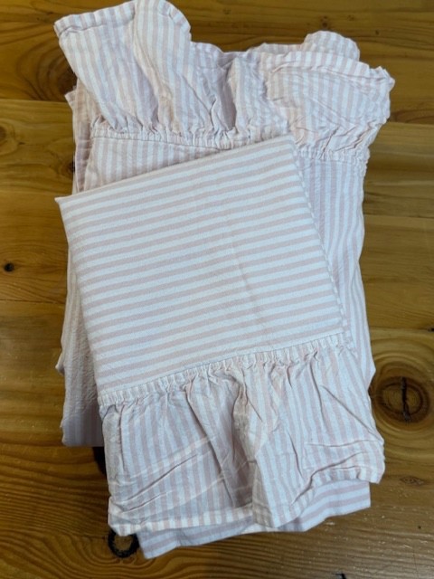 Pottery Barn Teen Washed Cotton Ruffle Stripe Sheet Set, XL Twin, Powdered Blush