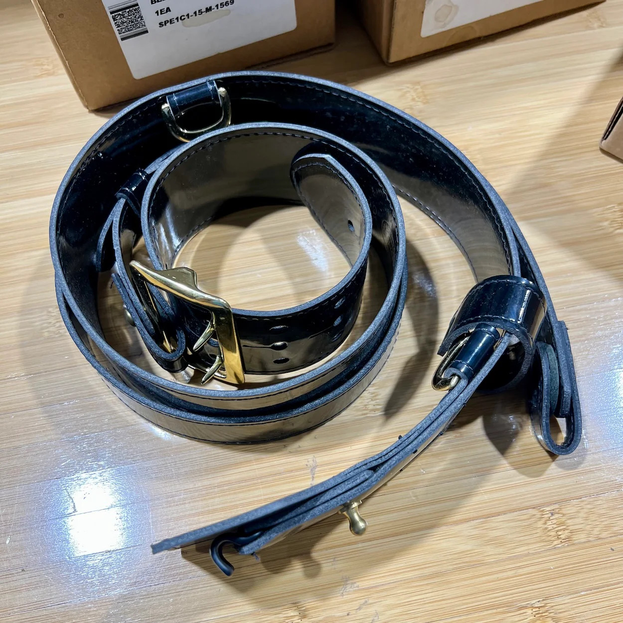 US Marine Corps Officer Ceremonial Belt Black Patent Leather With Strap Size 40