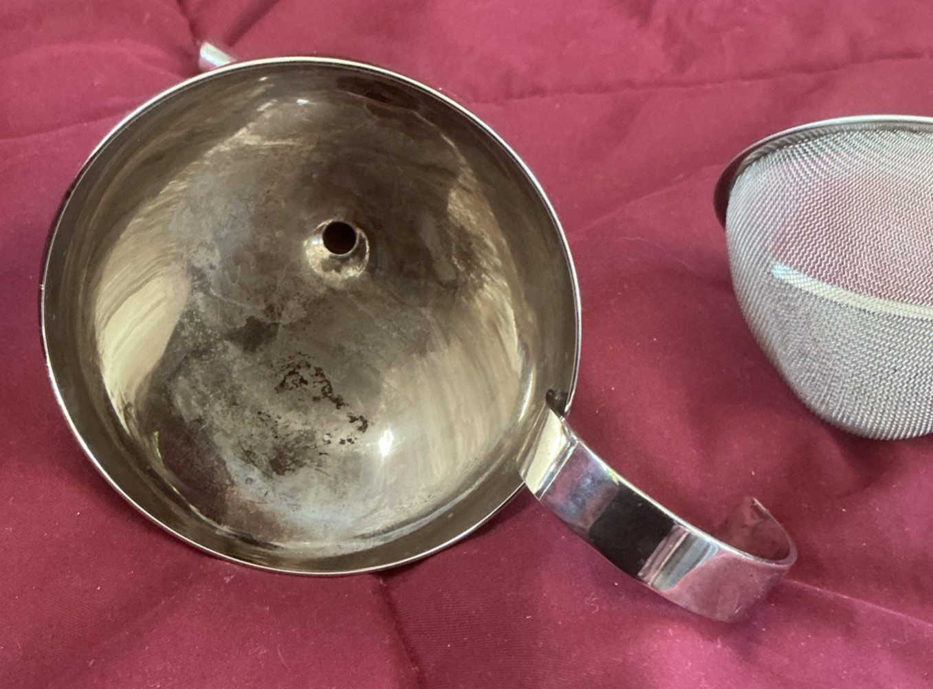 Wine Funnel Silver Plate 5" Curved Spout With Strainer Vintage