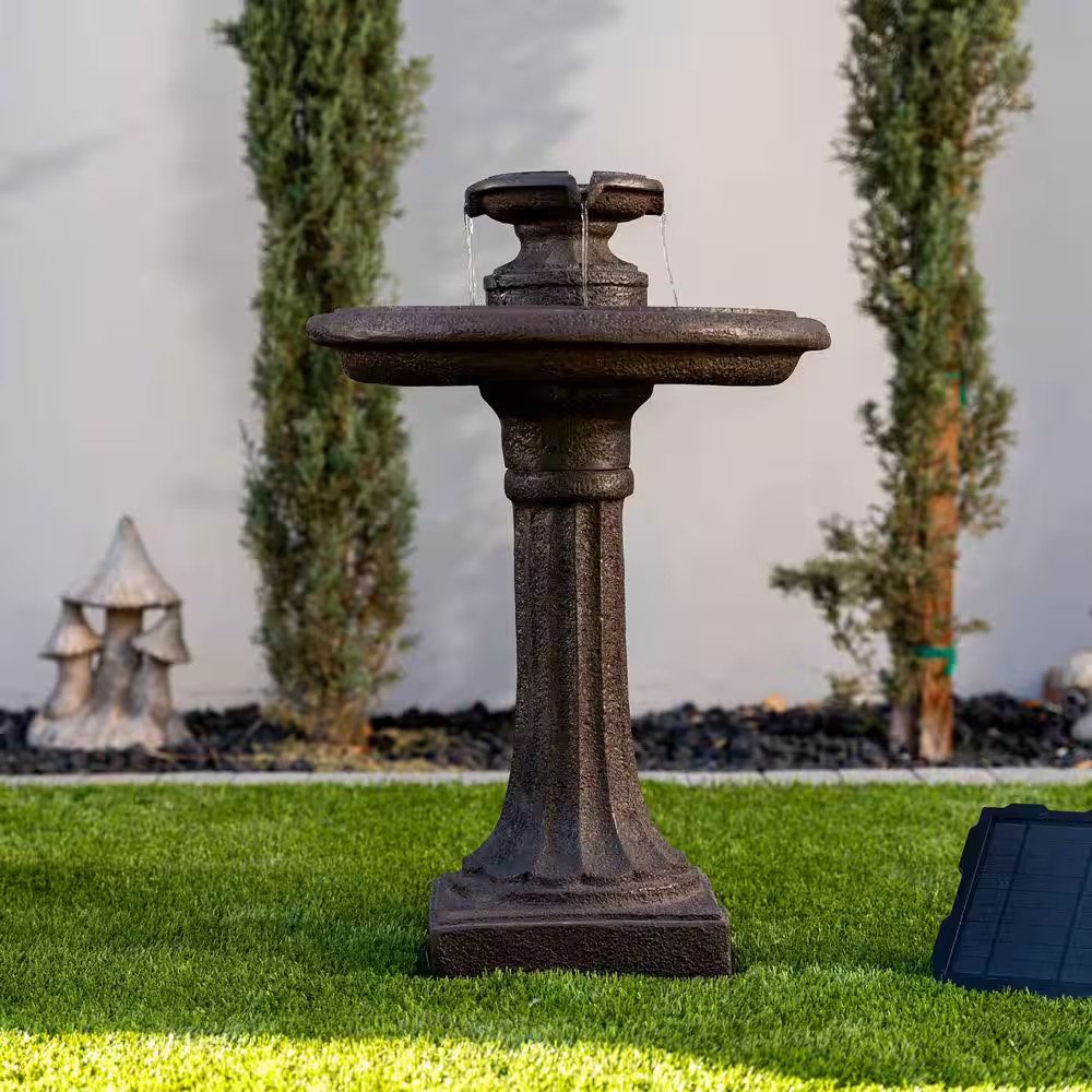 Xbrand 28-Inch Brown Solar Birdbath Fountain with Panel Pump