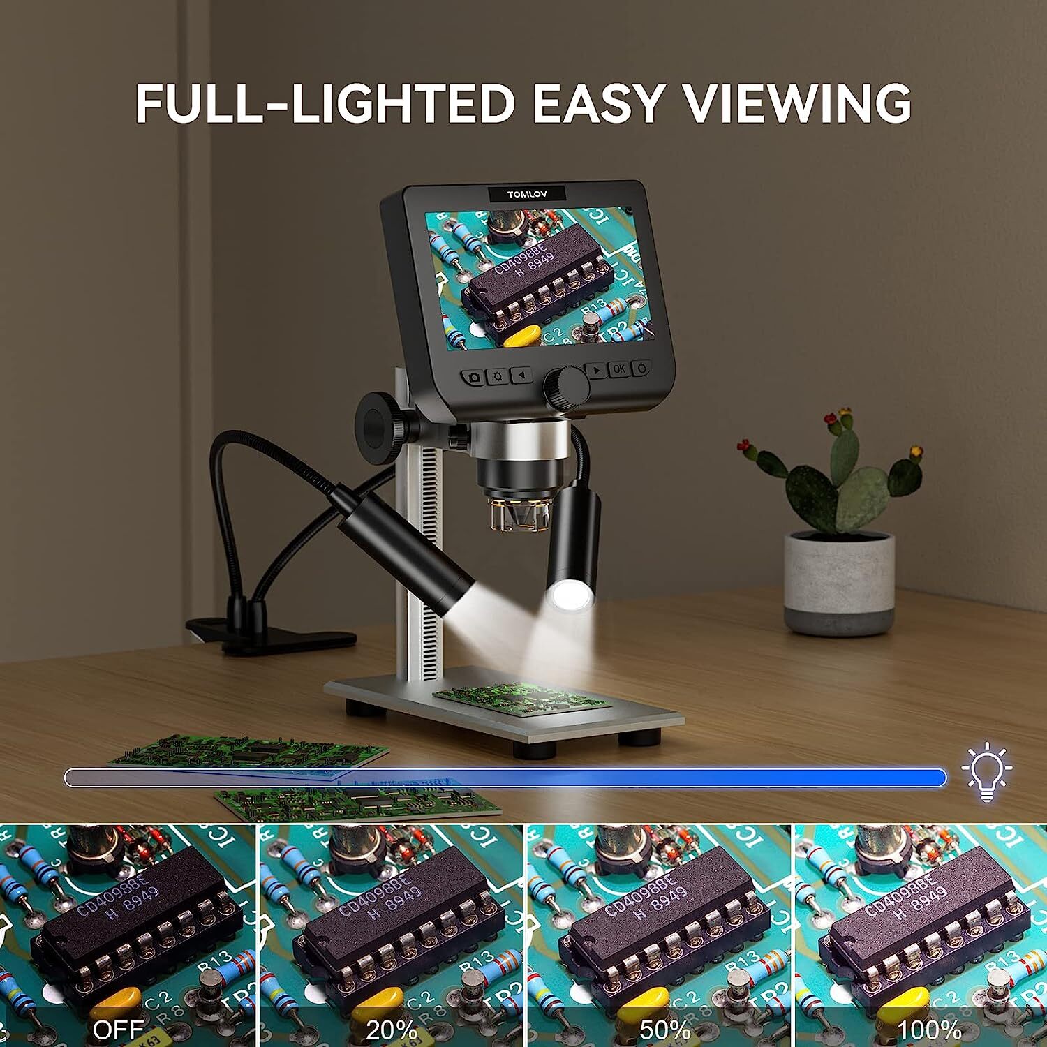 TOMLOV WIFI 1000x Digital Microscope Coin Magnifier solder workbench 4.3" Screen