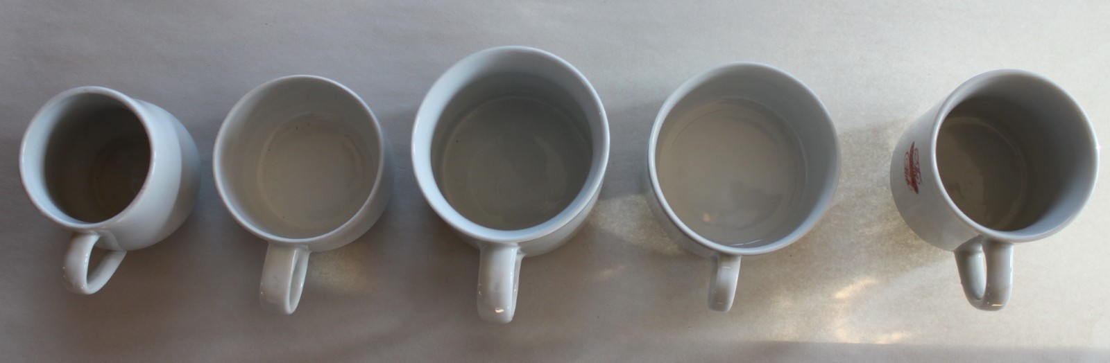 Lot 280, set of 5 various airline coffee cups, used