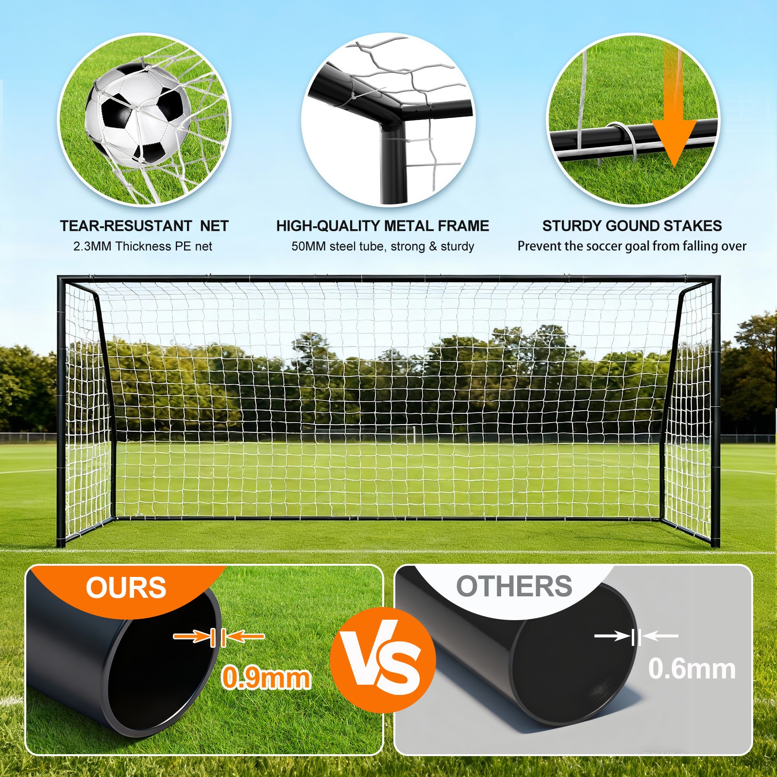 18ftx 7ft/21ftx 7ft/24ftx 8ft Metal Soccer Goals for Outdoor Practice Training