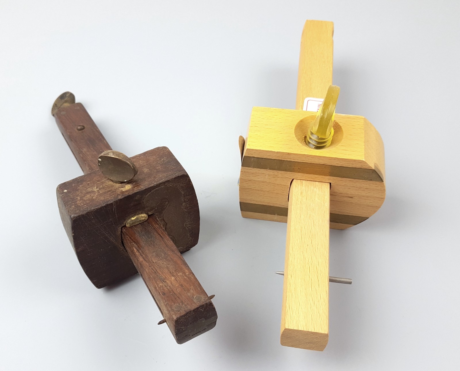 2 Vintage Wooden and Brass Marking Gauges Crown Tools etc