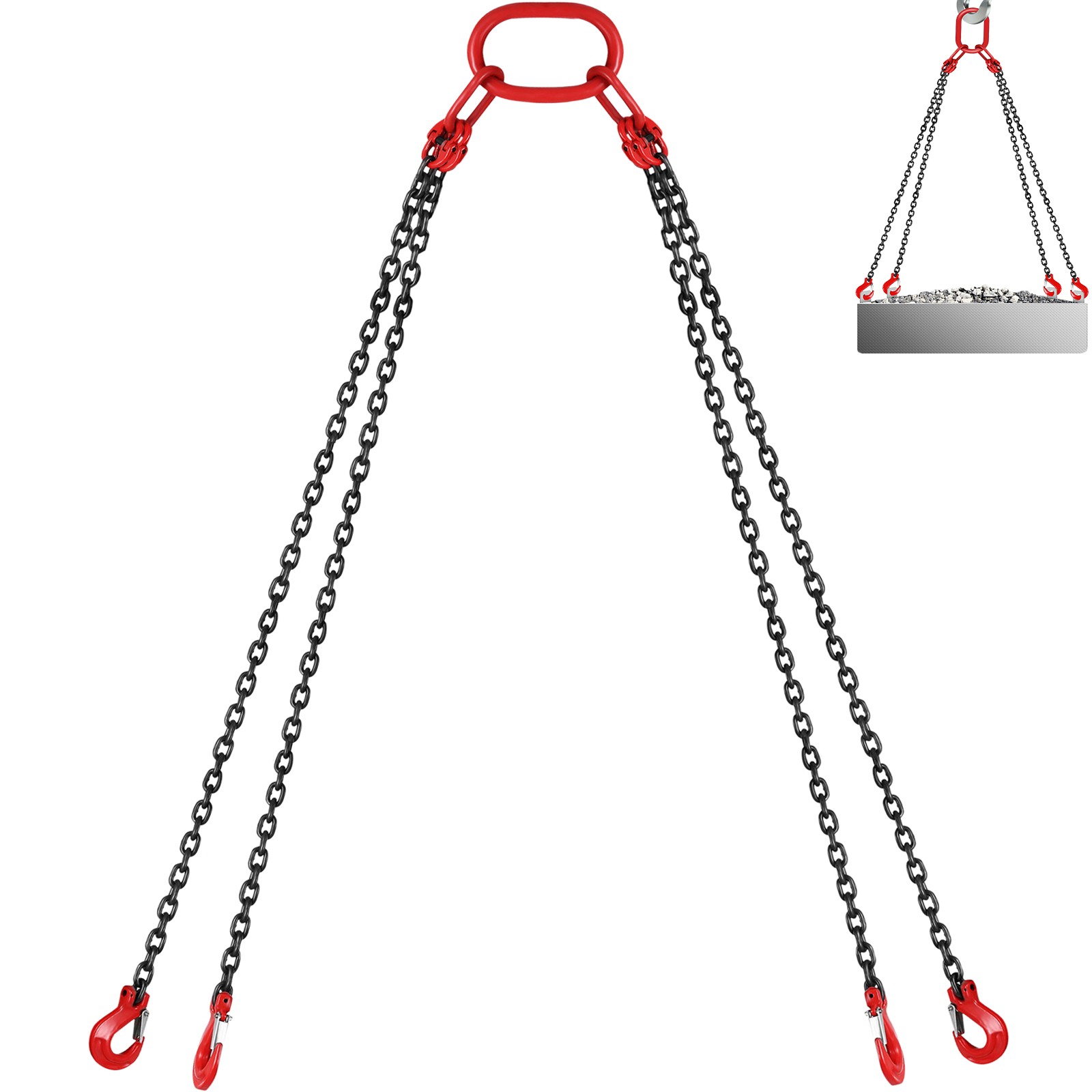 5/16"x10' Lifting Chain Sling G80 11023lbs 5Ton w/ 4 Legs ＆ Grab Hooks