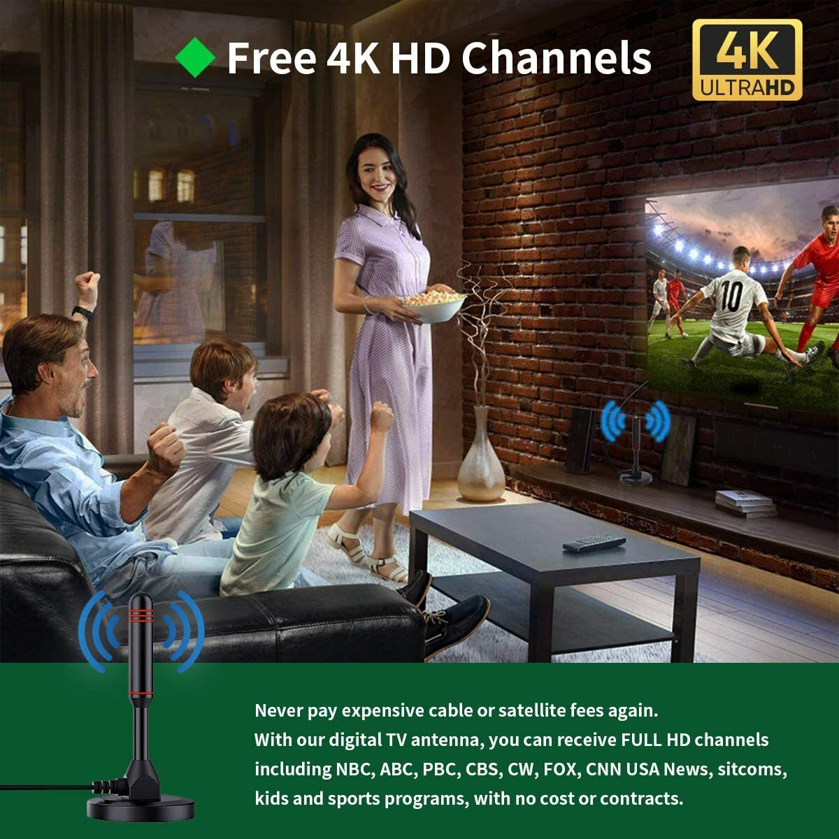 Upgraded TV Antenna Indoor HDTV Amplified Digital TV Antenna 4K 1080P Long Range