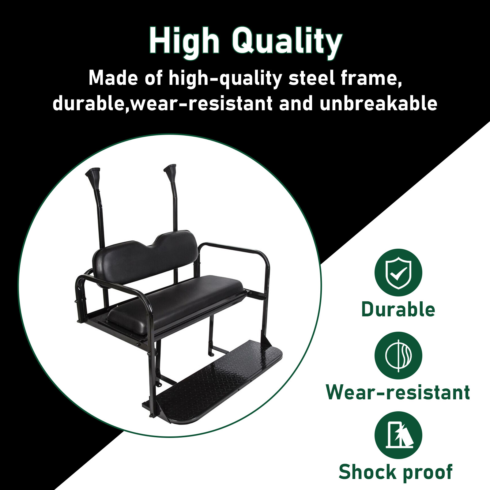 Fits Club Car Precedent Golf Cart Rear Flip Seat Cushion Kit (2004-UP) Black