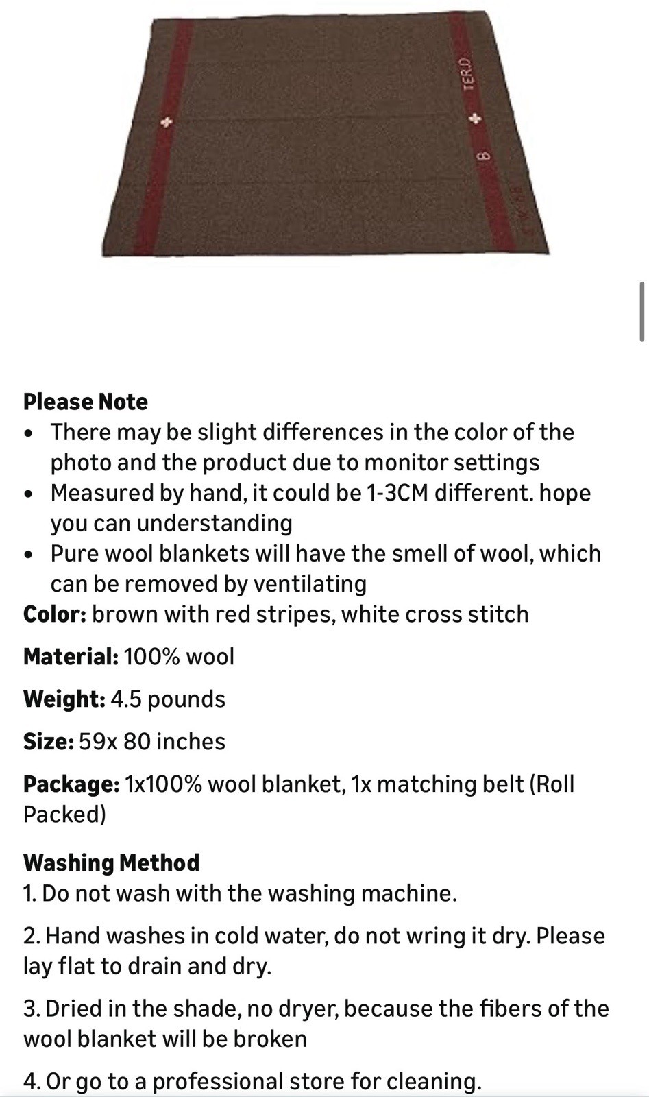 Wool Blanket 4.5lbs Swiss Army Military Reproduce Warm Thick Washable 59” X 80”