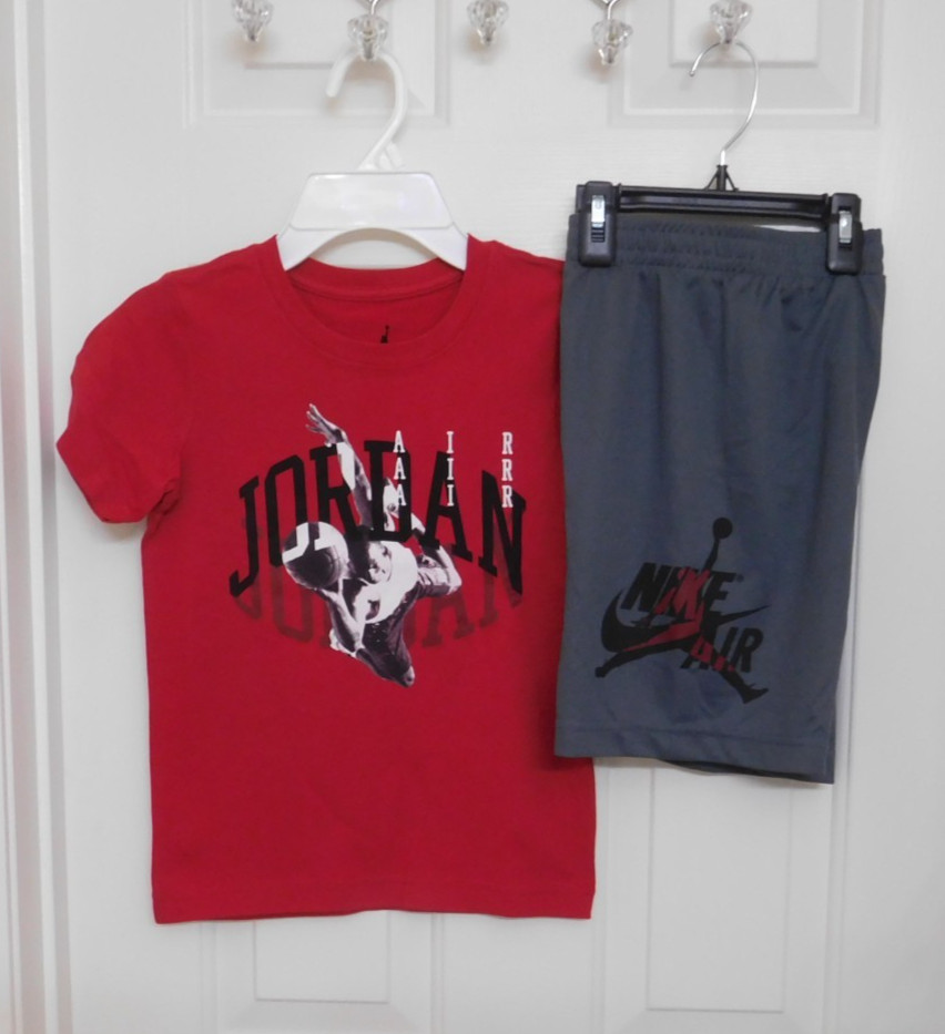 Jordan 2pc Red White Black Logo Shirt & Shorts Set Size 7