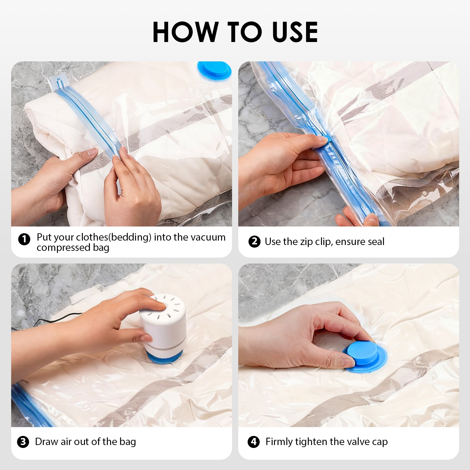 Pack of 11 Vacuum Storage Bags via Electric Pump 4 Sizes Space Saver For Clothes