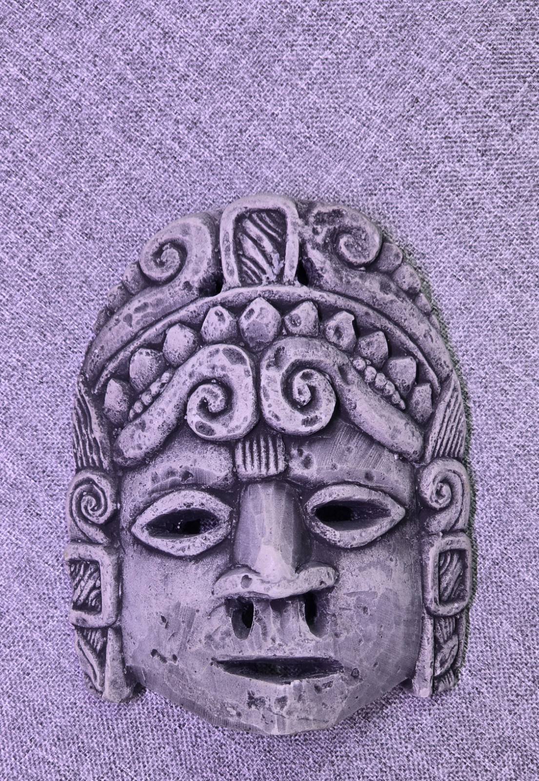 Vintage Aztec Mayan Style Mask Wall Plaque Cast Cement Tribal Face Decor