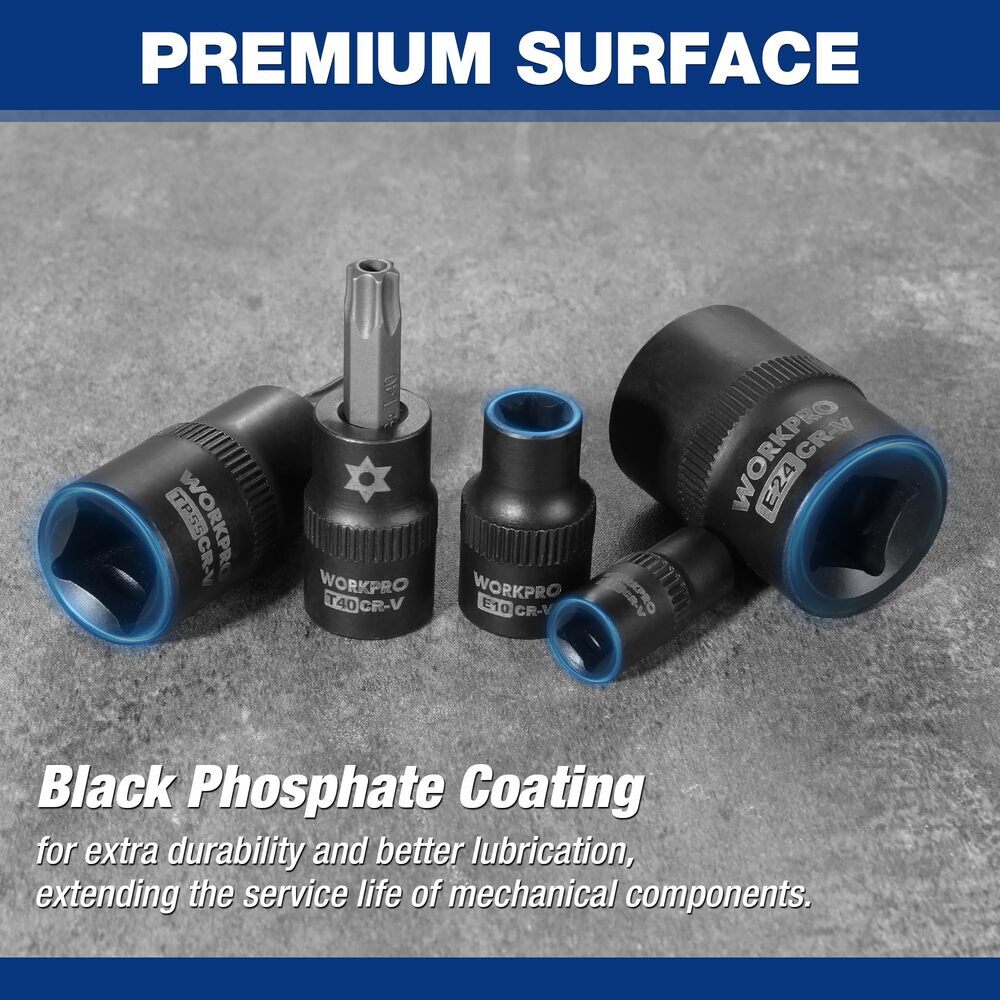 WORKPRO 60PC Female E-Torx Socket E4-E24 Star Socket BitT6-T70 TT6-TT70 TP8-TP60