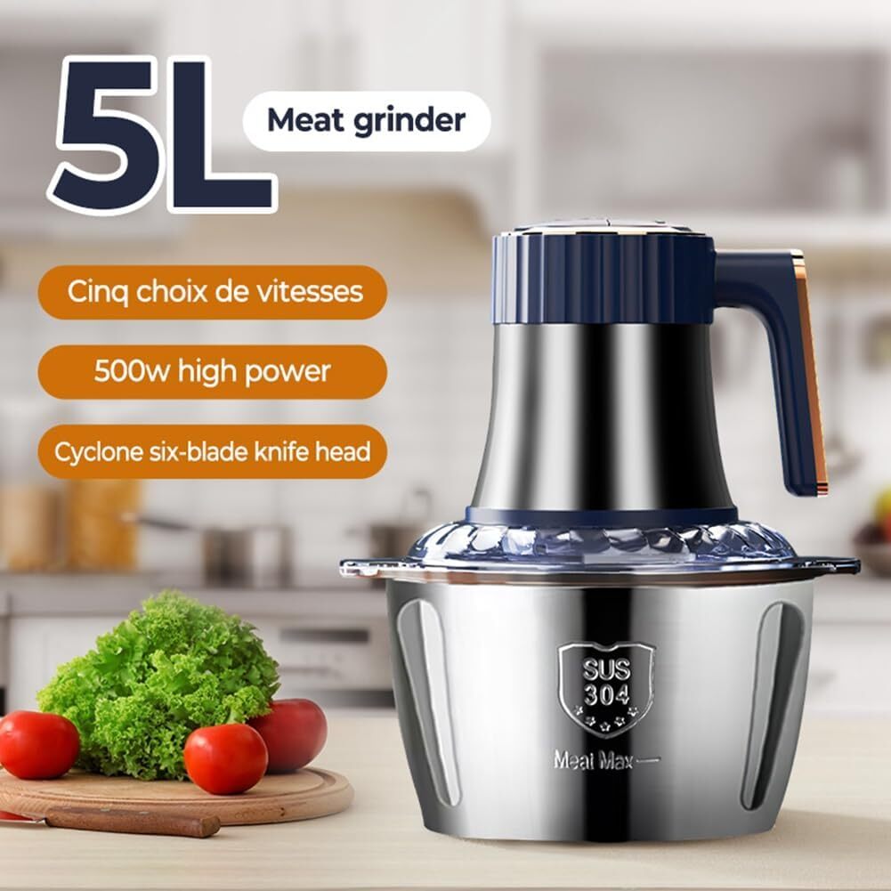 500W Electric Food Vege Chopper Food Processor Kitchen Meat Grinder Mixer 5L US