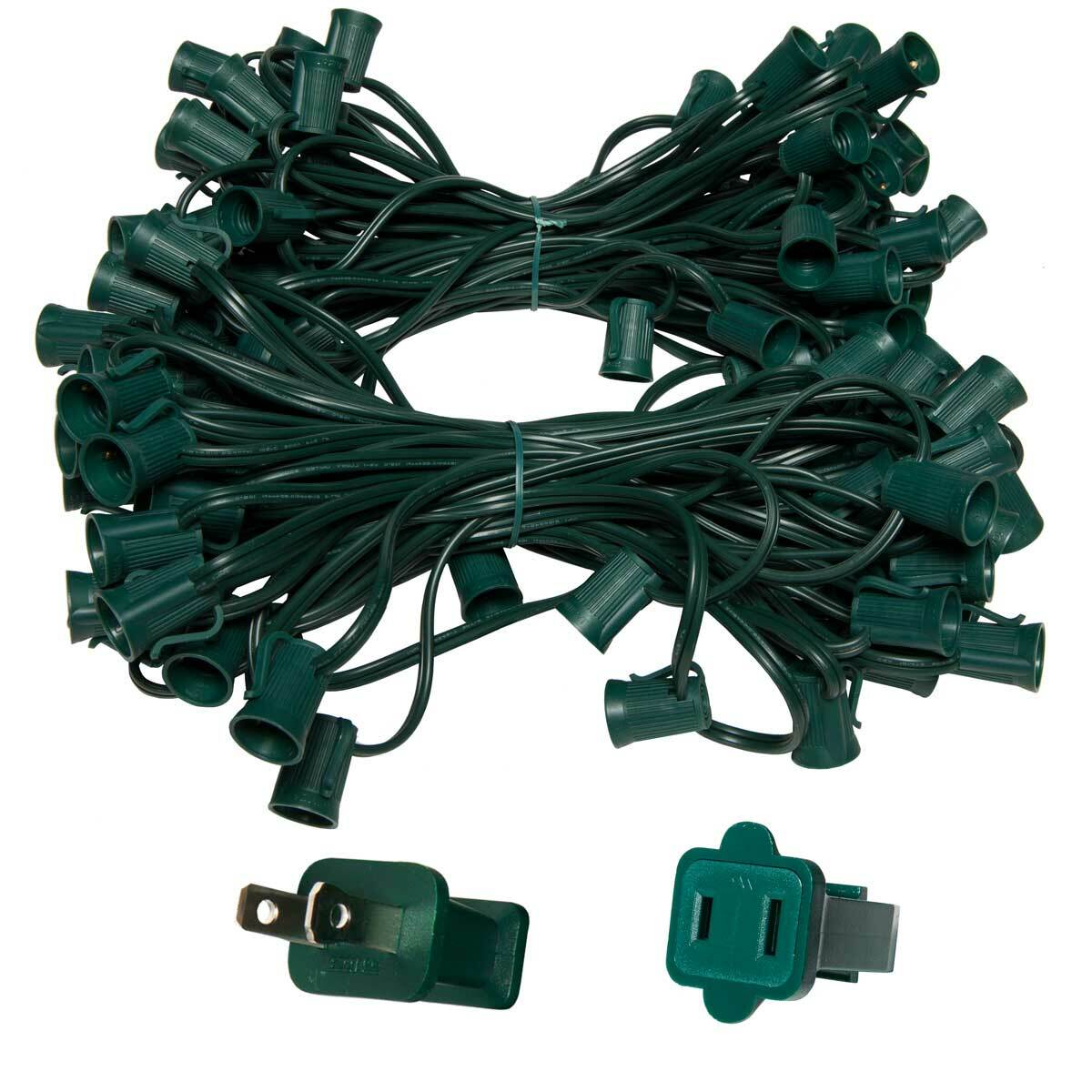 10'-100' Green Christmas Light Socket Stringer, 12" Spacing, C9/E17, 8A, SPT1