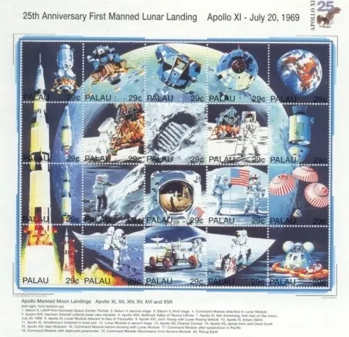 PALAU 1994 APOLLO SPACE SOUVENIR STAMP SHEET OF 20 STAMPS SCOTT#337MNH GEM GRADE