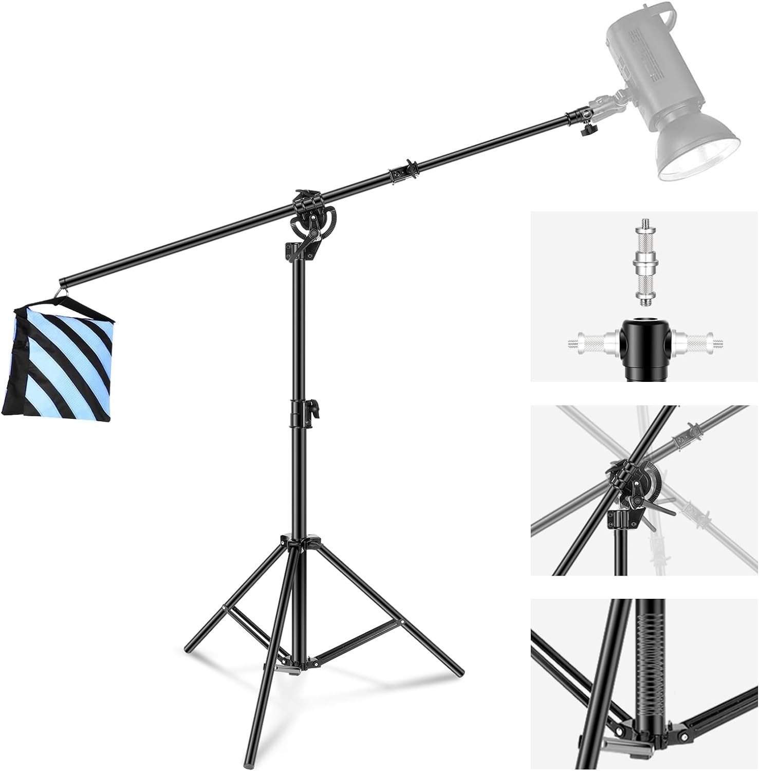 2 in 1 Photography Light Stand, 9.7ft Heavy Duty Tripod Stand with Boom Arm ,Bag