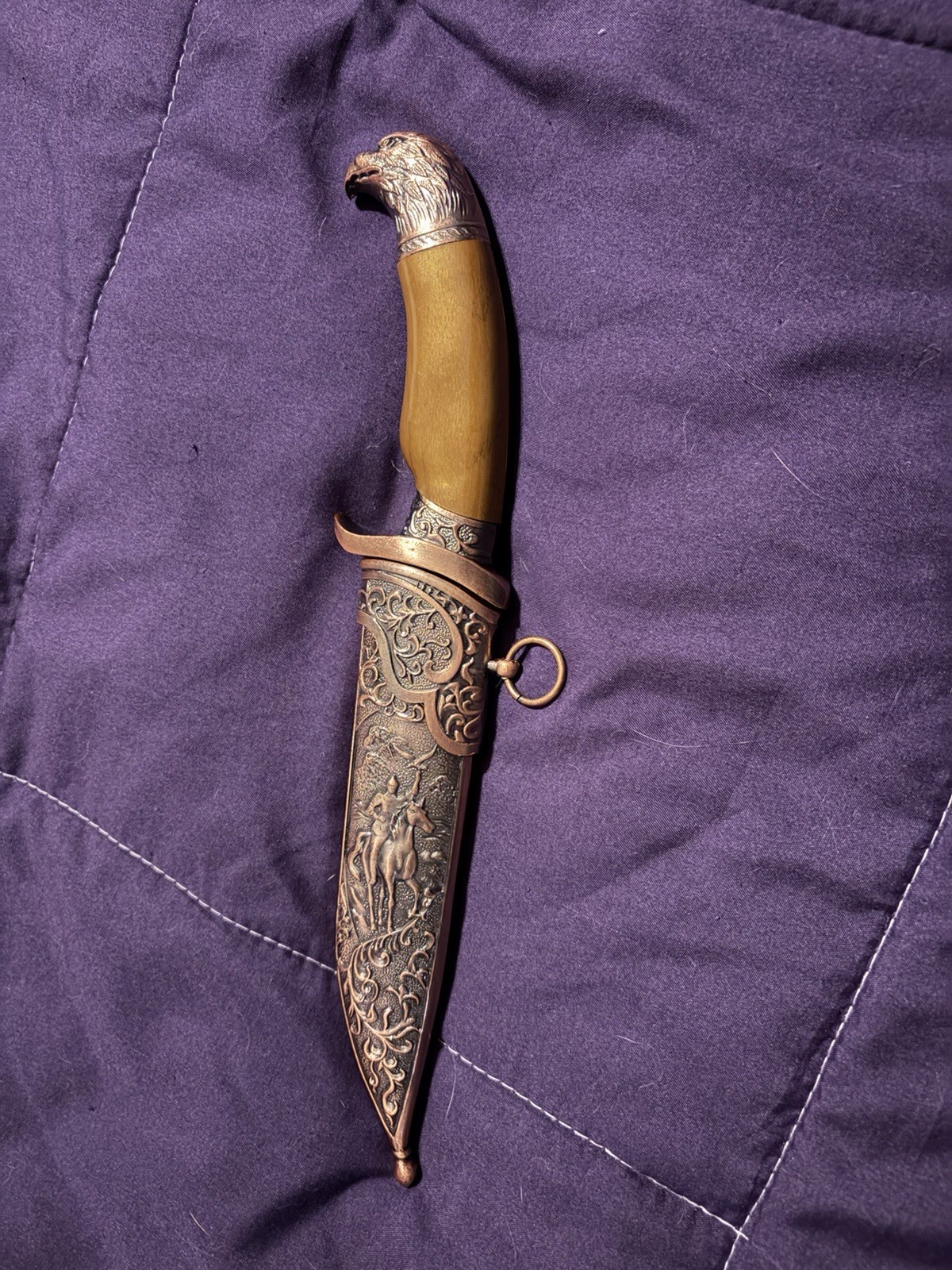 GOLD EAGLE HEAD Fixed Blade 13" MEDIEVAL DAGGER & Sheath Renaissance Vintage