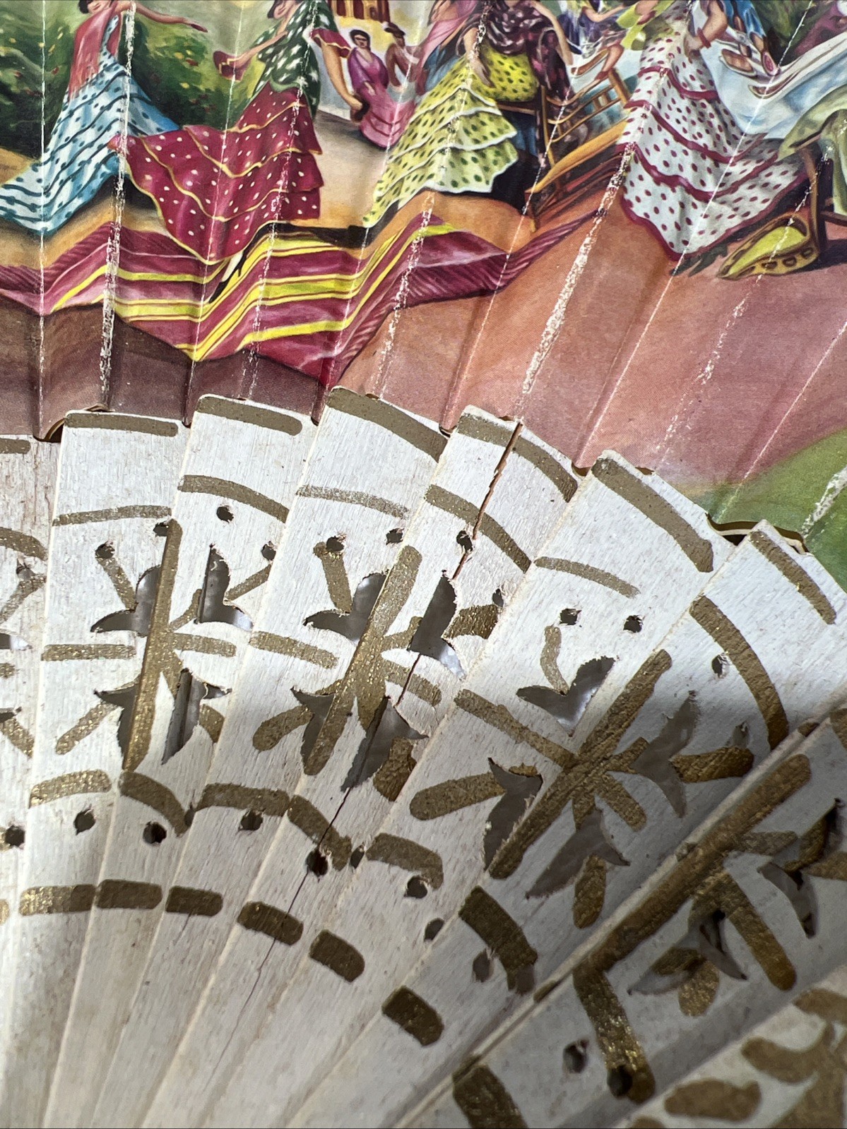 Antique Spanish Wooden Fan Vintage B5