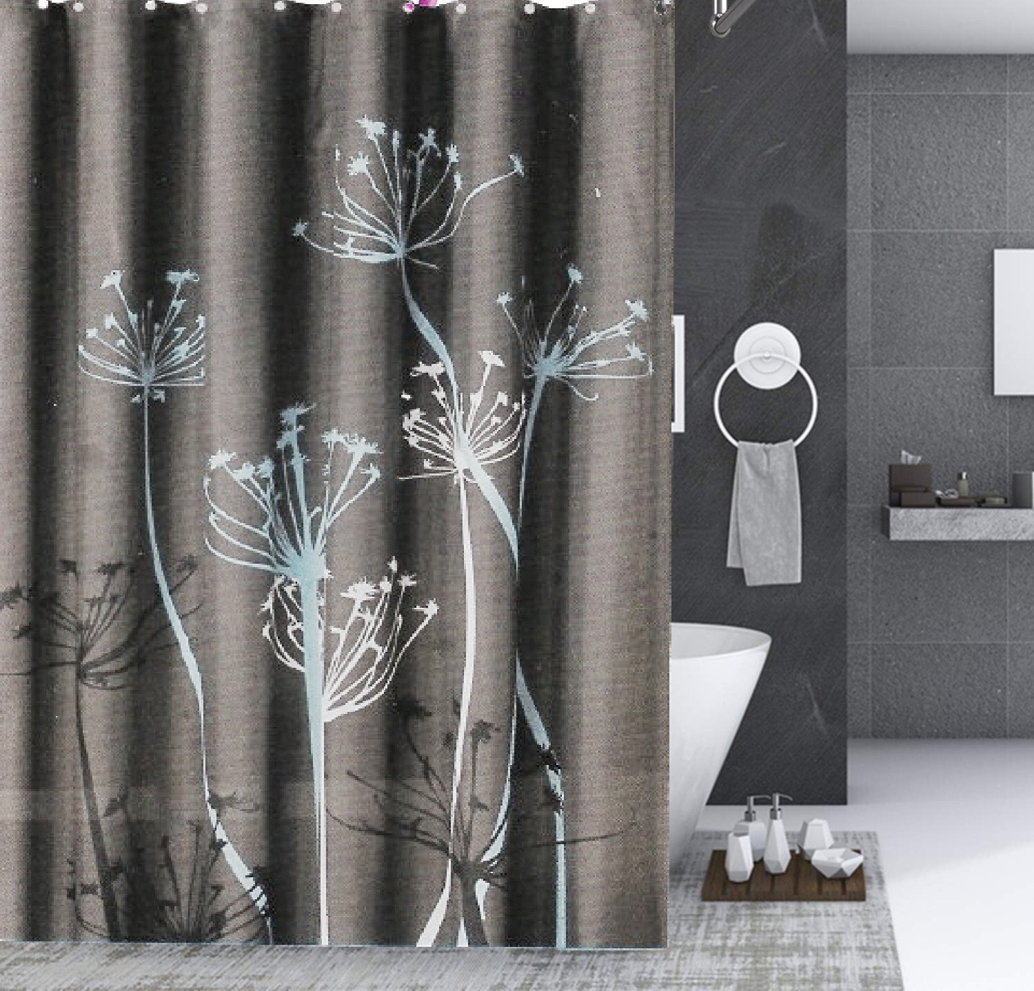 1 Piece Fabric Printed Shower Curtain Linda Waterproof