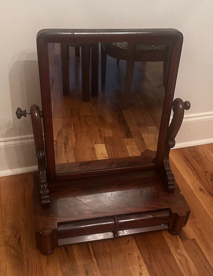 Antique English Georgian Mahogany Shaving Stand Dressing Table w Swing Mirror