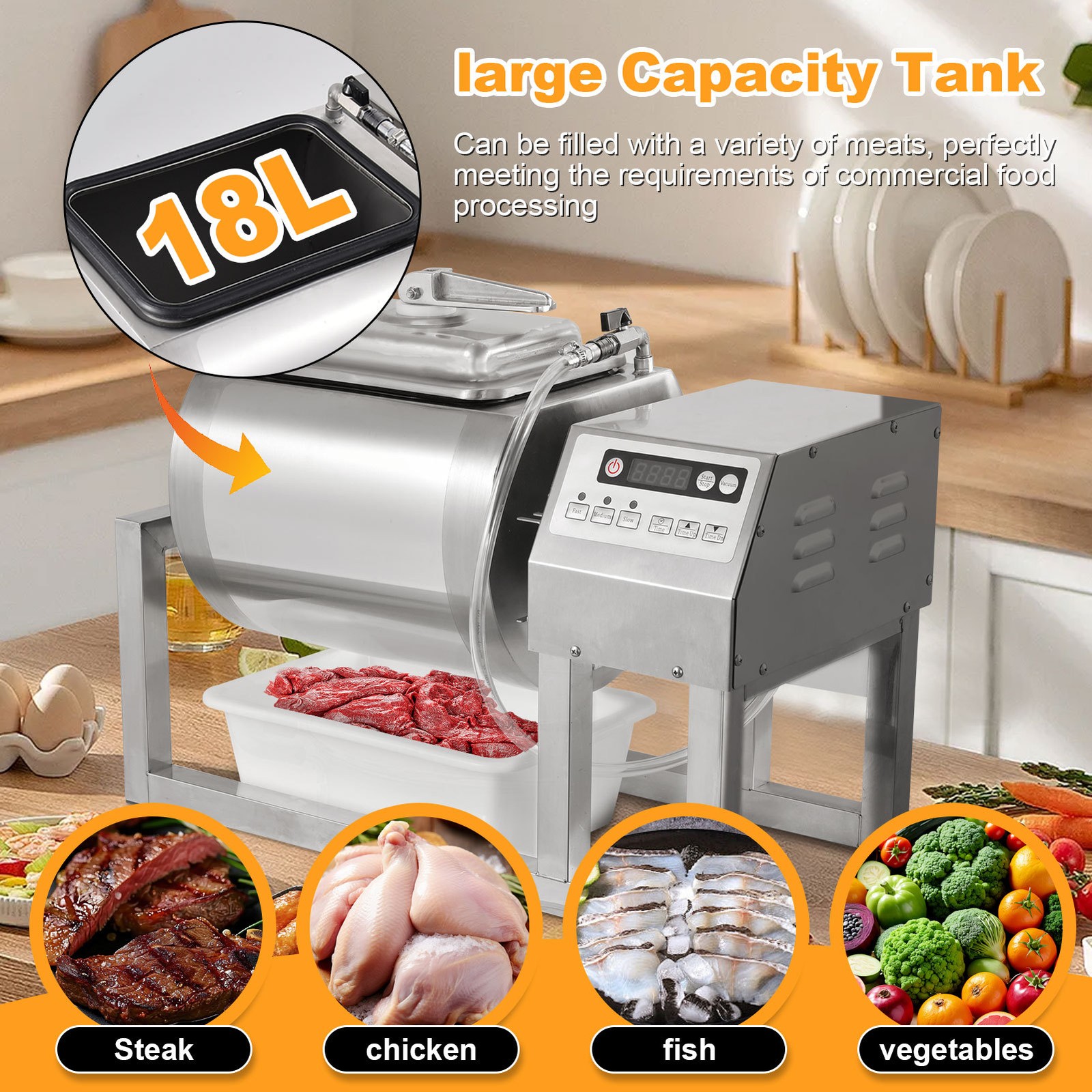 18L Meat Tumbler Marinator Machine Commercial Vacuum Vegetable Chicken Curing