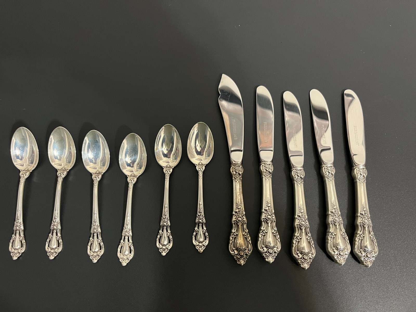 Lunt Eloquence Sterling Silver Demitasse Spoon Lot 11pc 308g Knives  .925 Silver