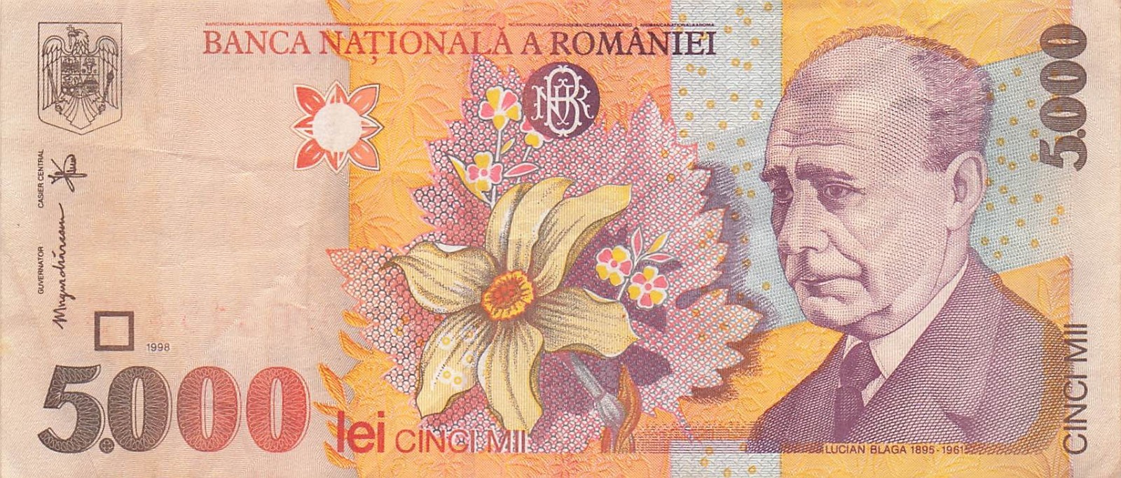 Romania 5000 Lei 1998 Series 002B Circulated Banknote DTx