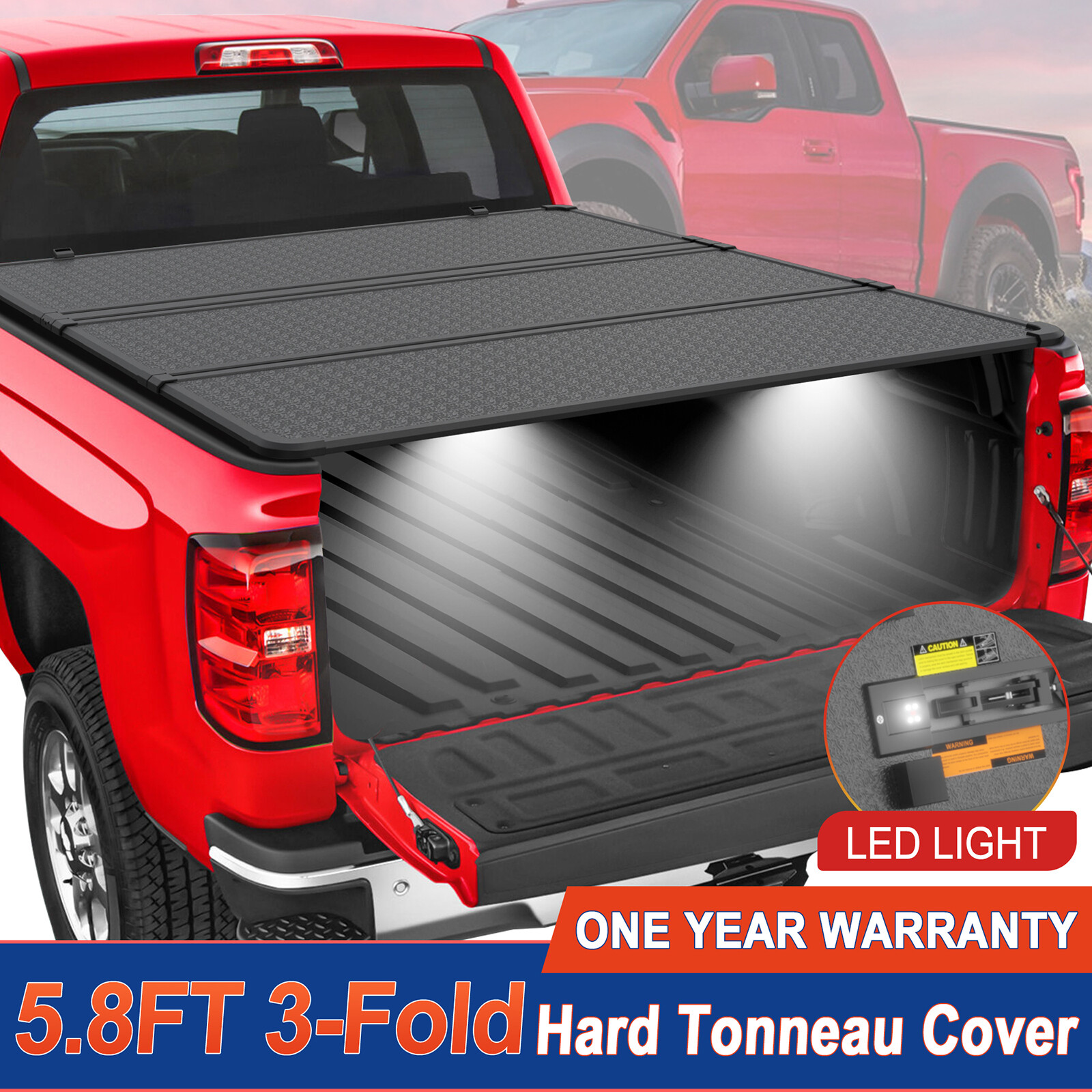 5.8FT 3-Fold Hard Bed Tonneau Cover For 2019-2024 Silverado Sierra 1500 2500HD