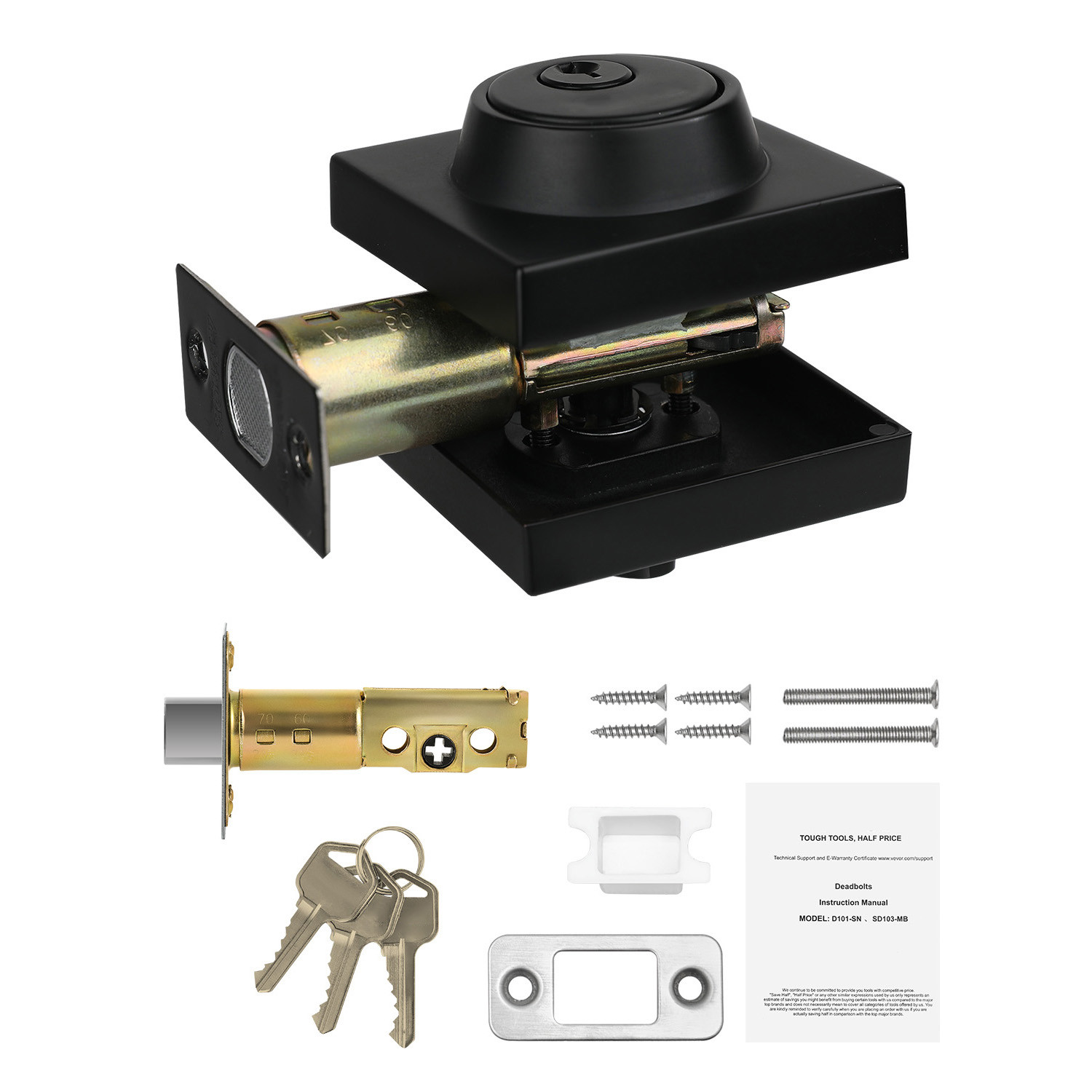 Deadbolt Lock Square Single Cylinder Dead Bolt Keyed Matte Black 3 Keys